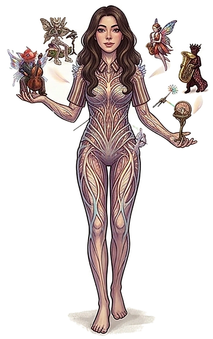 Ilustración: la creadora, una mujer con el cuerpo y la mente conectados