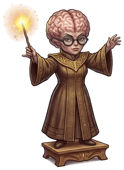 Ilustración: el hipotálamo, un mago con cerebro por cabeza, levanta su varita encendida